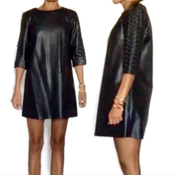 Zara | Dresses | Zara Black Faux Leather Lace Up Dress | Poshmark